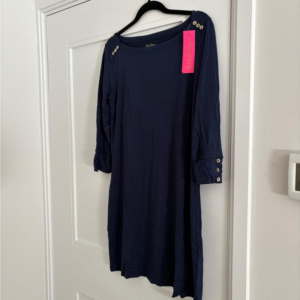 Lily Pulitzer Navy Blue Button-Detail Long Sleeve Dress